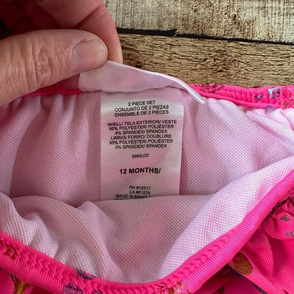 Lemon Kiss Baby Girls Neon Pink Barbie Pink Two Piece Ruffle Swimsuit Swim Wear - Picture 3 of 5